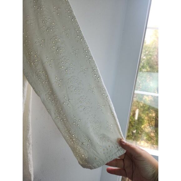J.Jill Women Ivory White Open Eyelet 100% Cotton V Neck Peasant Blouse size XL - Picture 6 of 12
